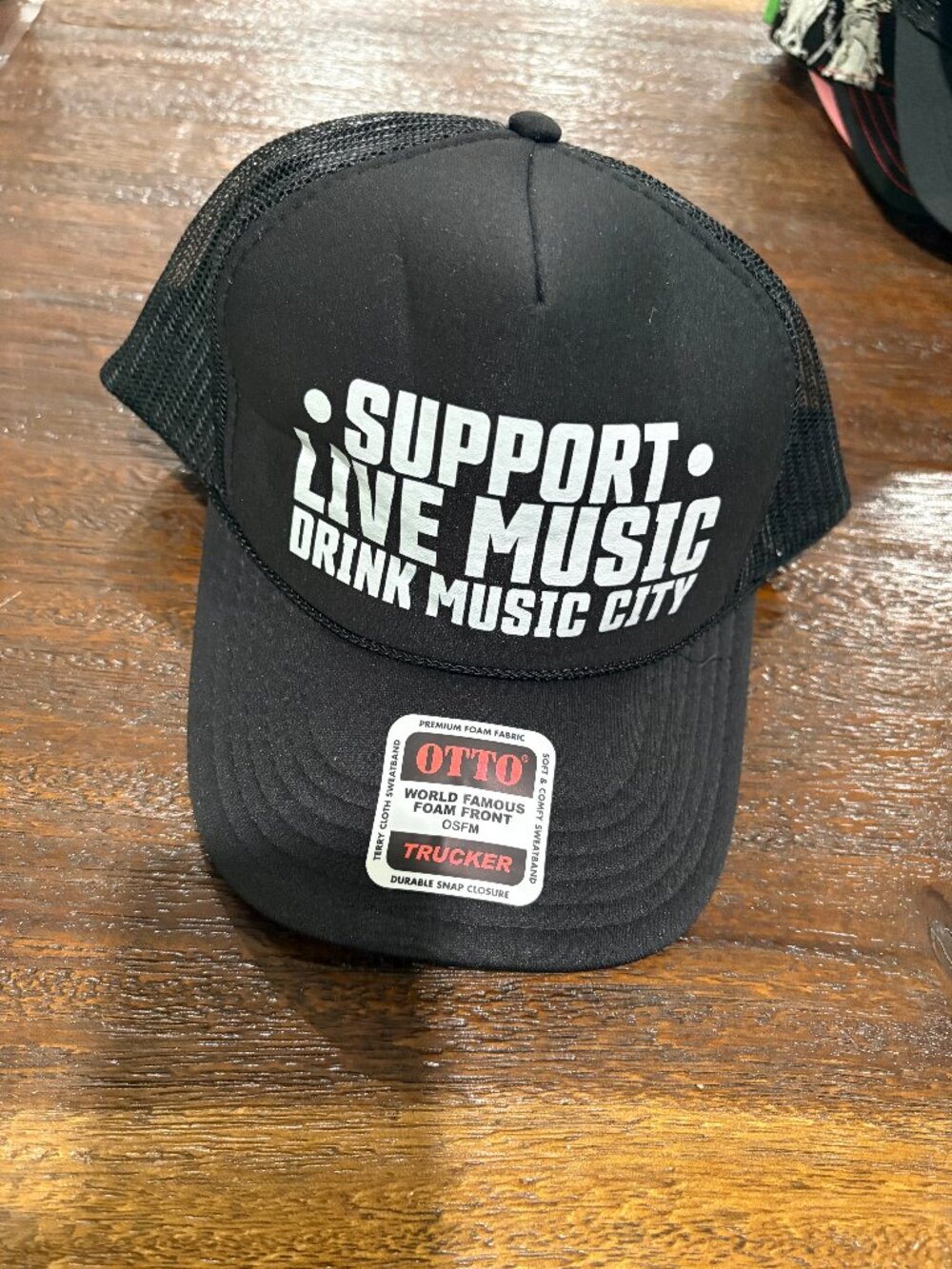 OTTO Trucker Hat Foam Front Black Support Live Music Drink Music City  NEW